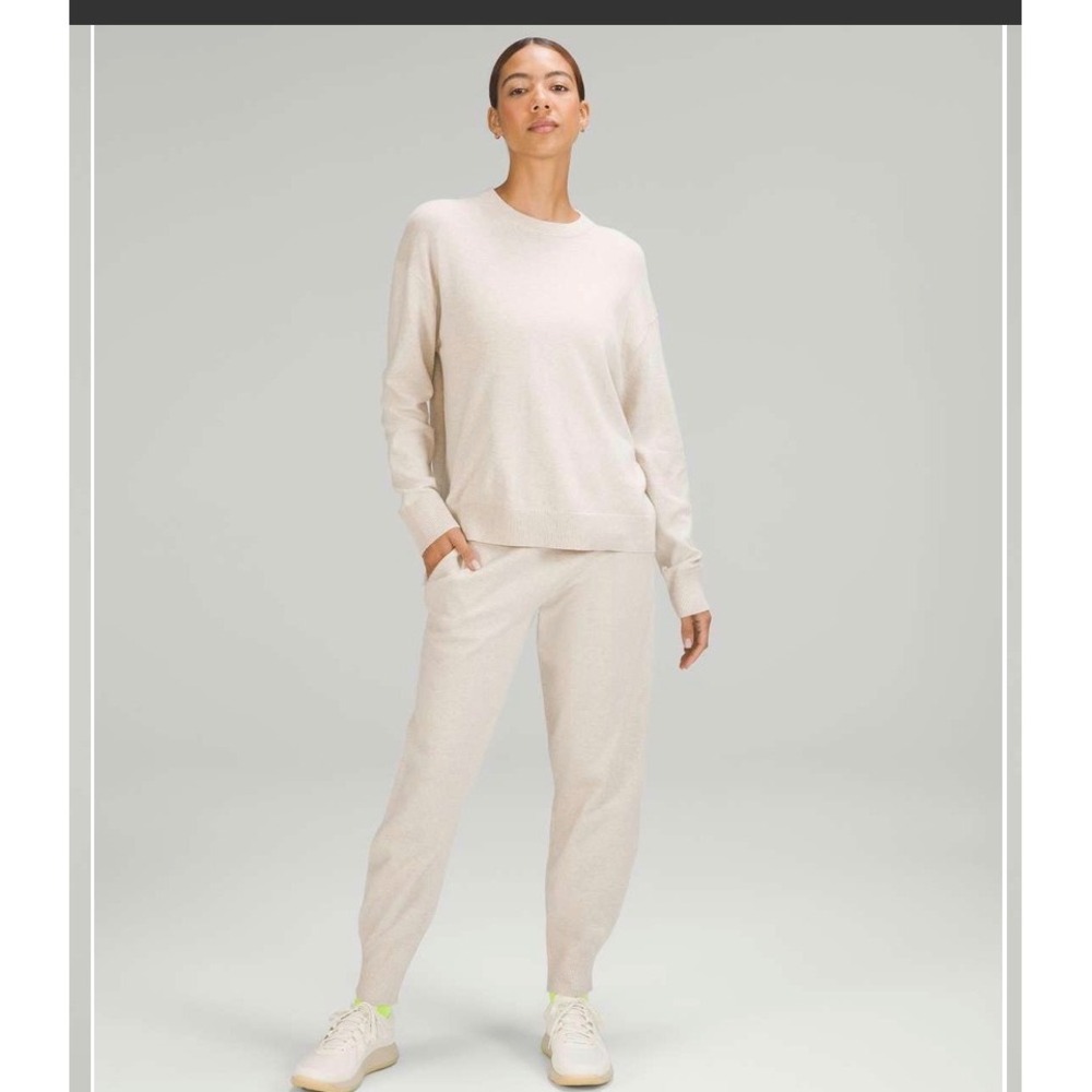 Lululemon Cotton Cashmere Blend Crewneck Sweater Oatmeal Heather Relaxed Fit